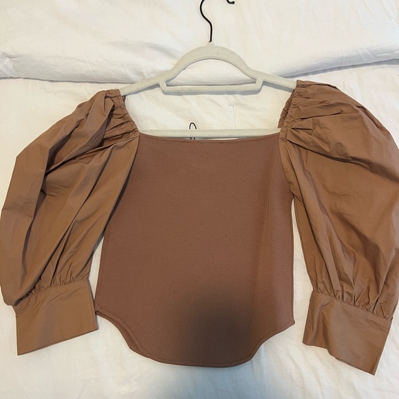 Zara Women's Tan Puff Sleeve Corset Blouse - Picture 3 of 3